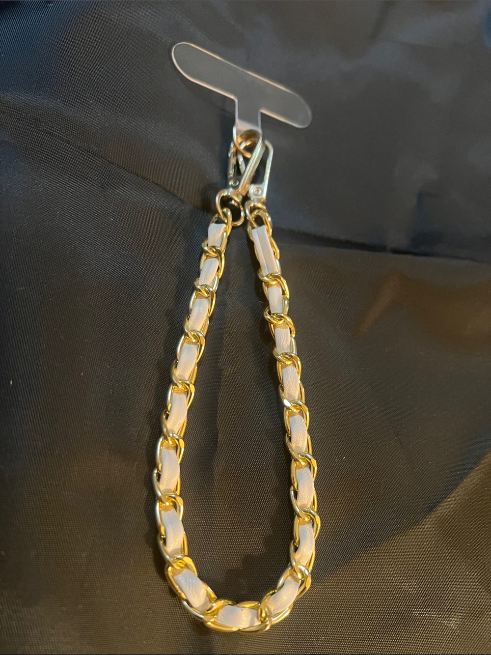 NWOT Universal Phone Wristlet Golden Chain With Faux white leather 12.5in